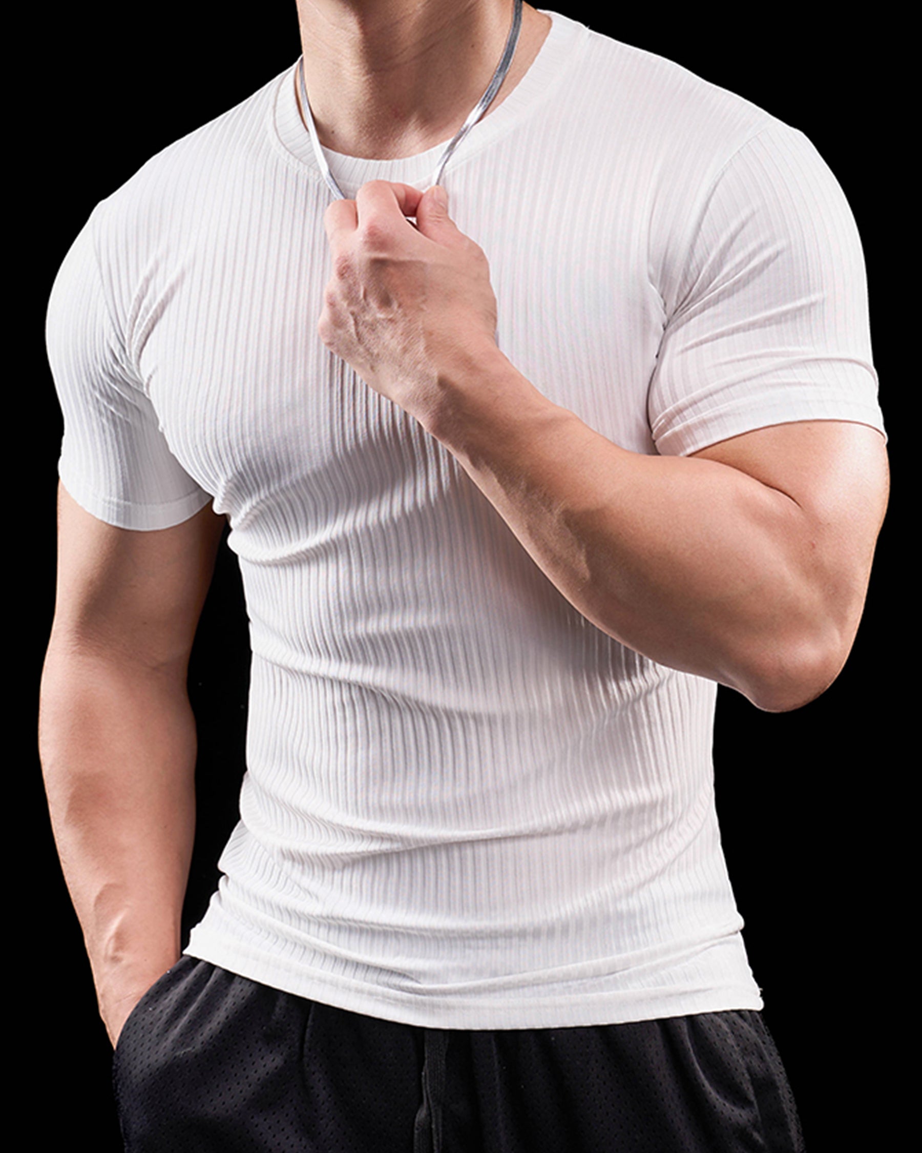 High Stretch Ribbed Stripe Crew Neck Tee