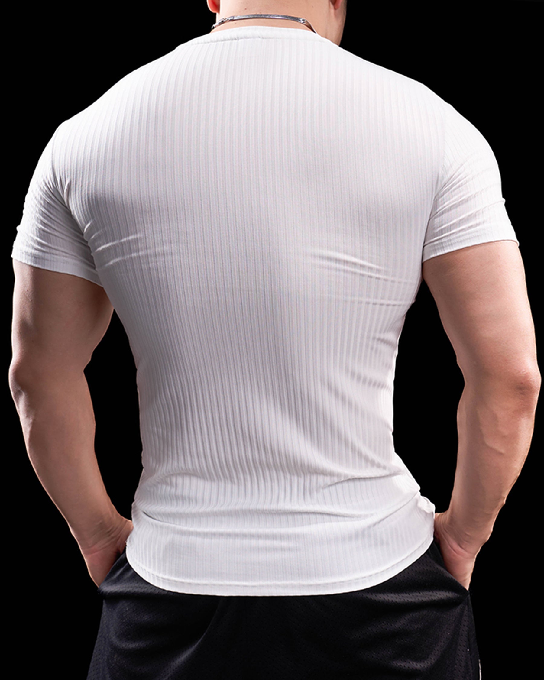 High Stretch Ribbed Stripe Crew Neck Tee