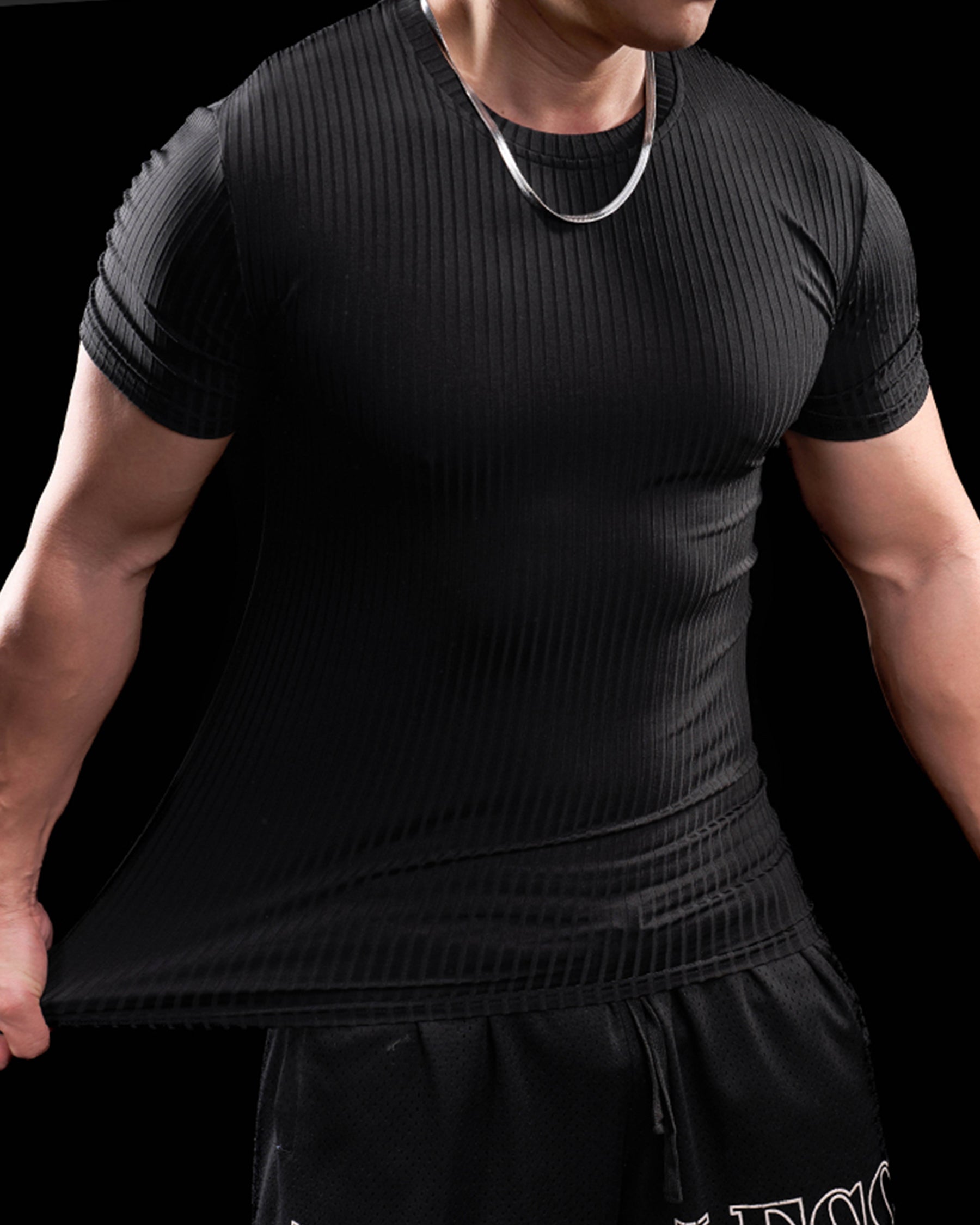 High Stretch Ribbed Stripe Crew Neck Tee