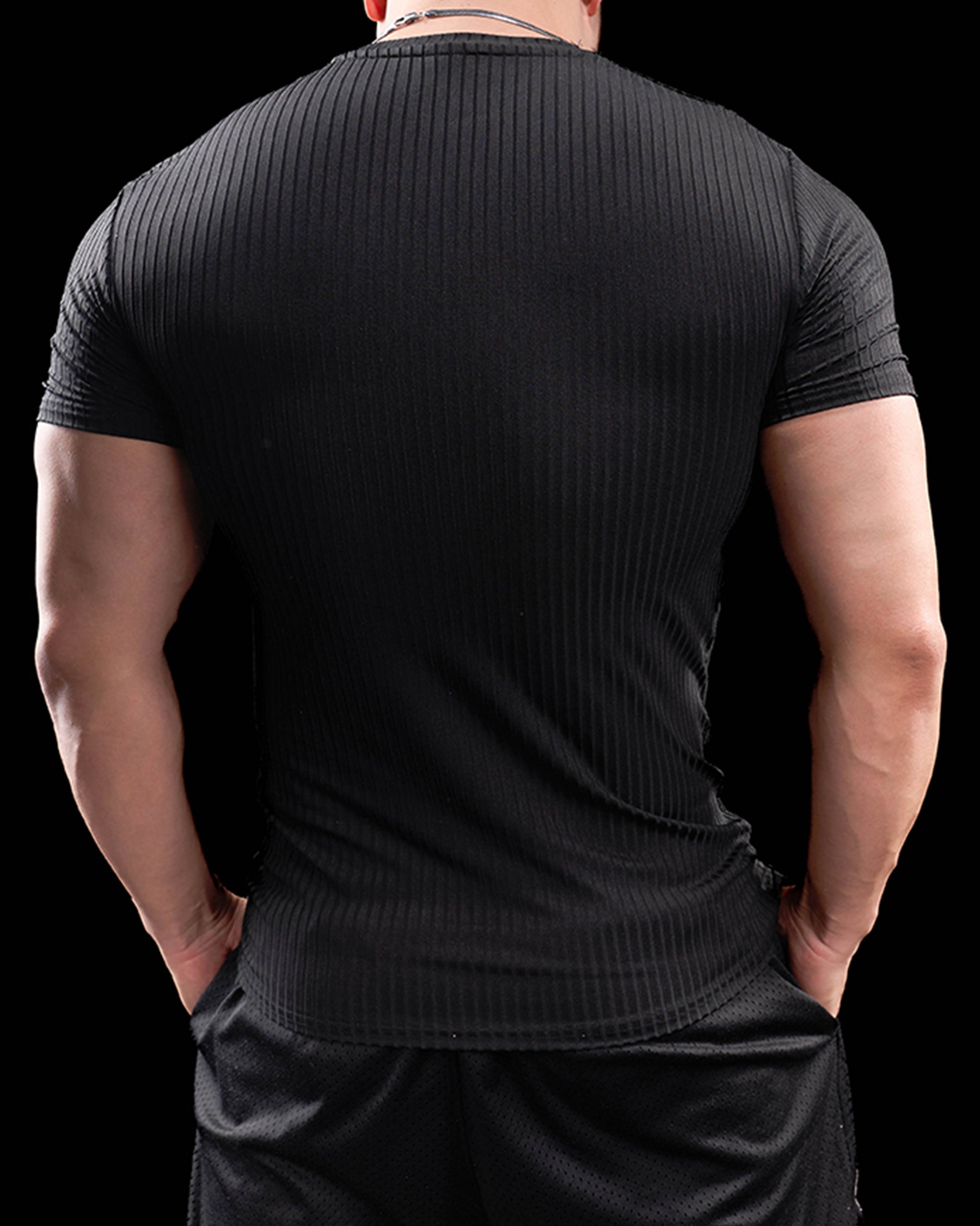 High Stretch Ribbed Stripe Crew Neck Tee
