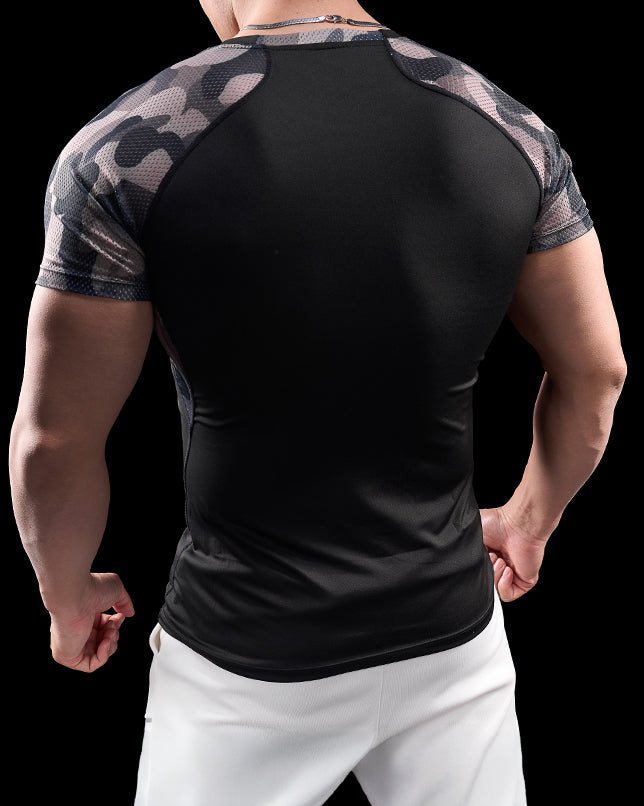 Camo Raglan Mesh Sleeves High Stretch Tee