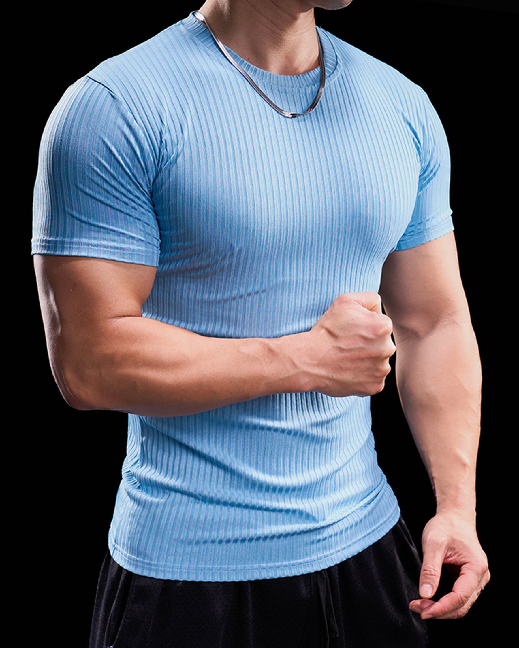 High Stretch Ribbed Stripe Crew Neck Tee