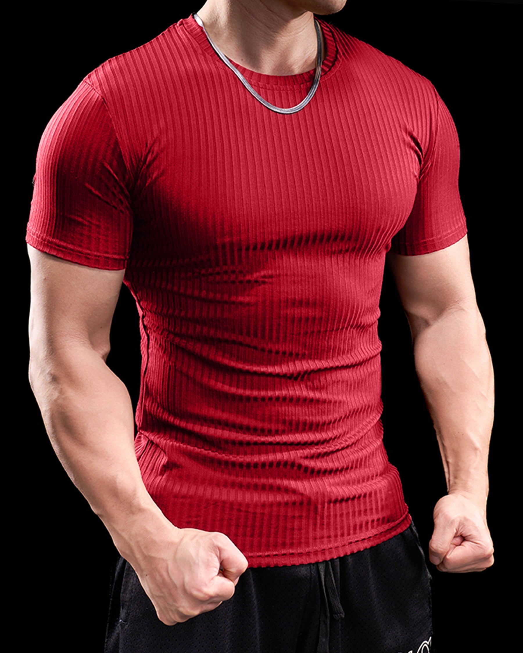 High Stretch Ribbed Stripe Crew Neck Tee