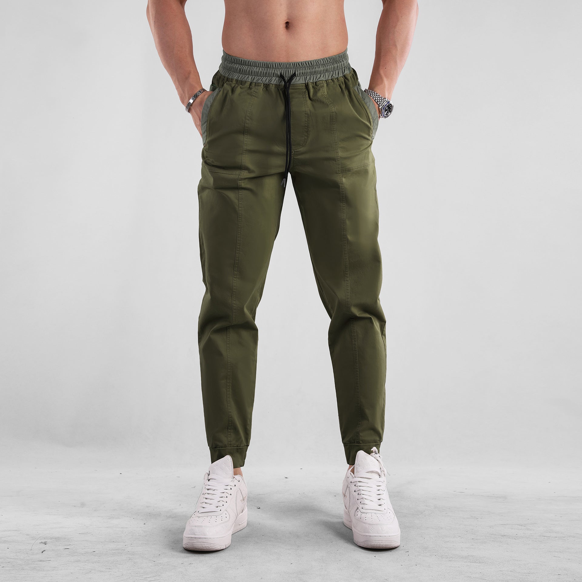 Men’s Cotten Blend Tapered Joggers with Contrast Waist