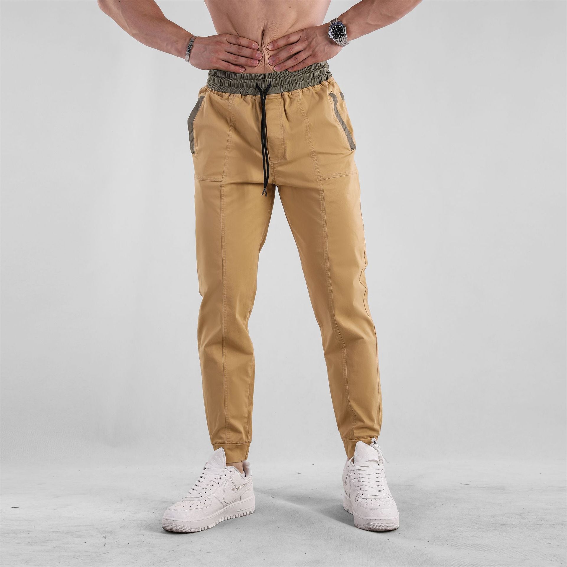 Men’s Cotten Blend Tapered Joggers with Contrast Waist