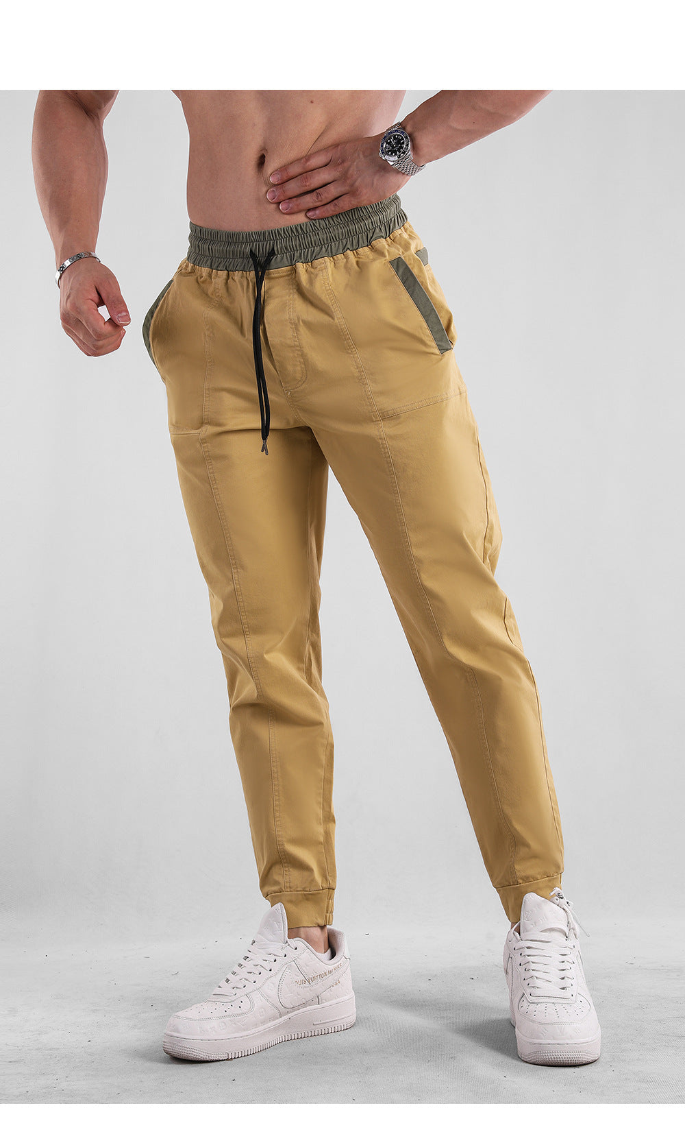 Men’s Cotten Blend Tapered Joggers with Contrast Waist