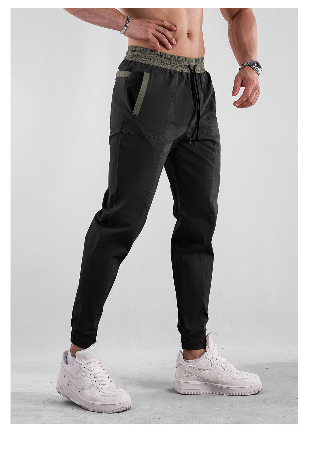 Men’s Cotten Blend Tapered Joggers with Contrast Waist