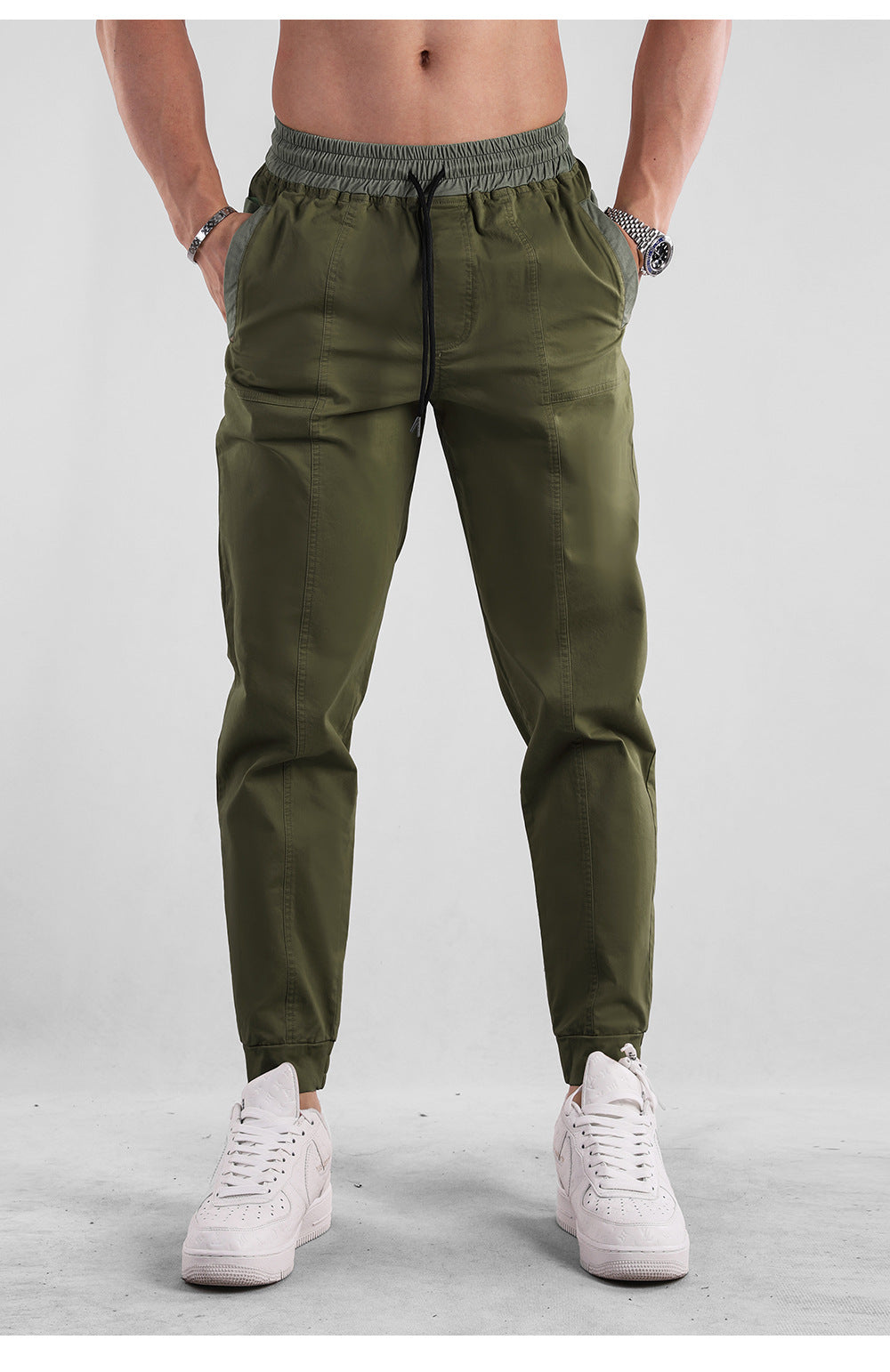 Men’s Cotten Blend Tapered Joggers with Contrast Waist