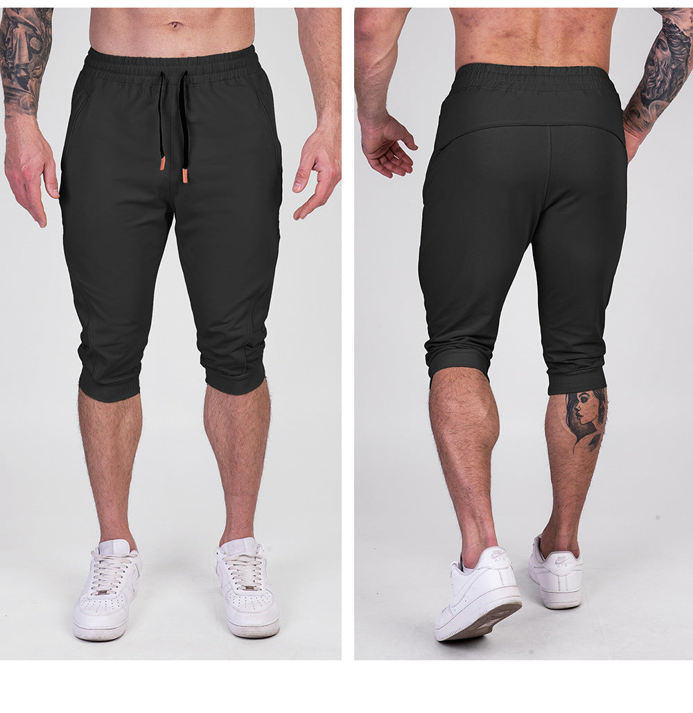 Men’s Cropped Jogger Shorts with Zipper Pockets