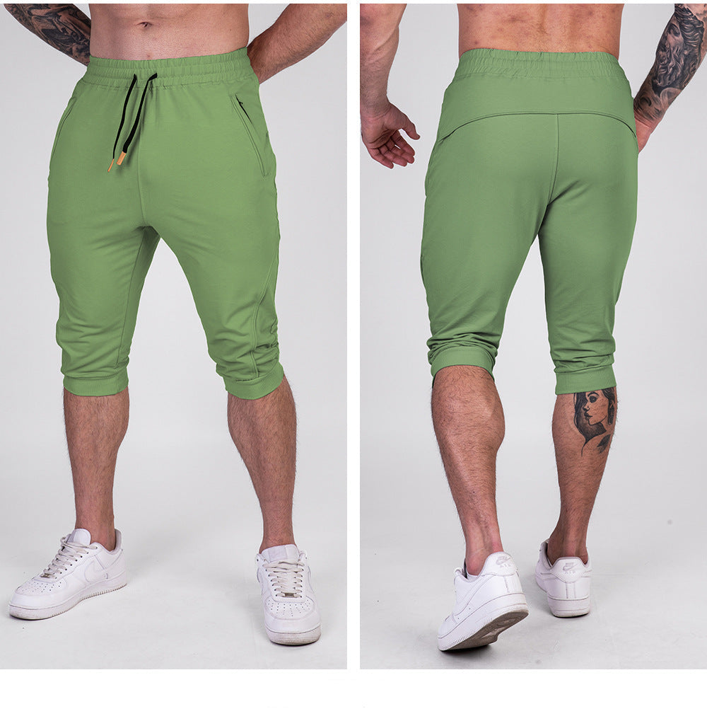 Men’s Cropped Jogger Shorts with Zipper Pockets