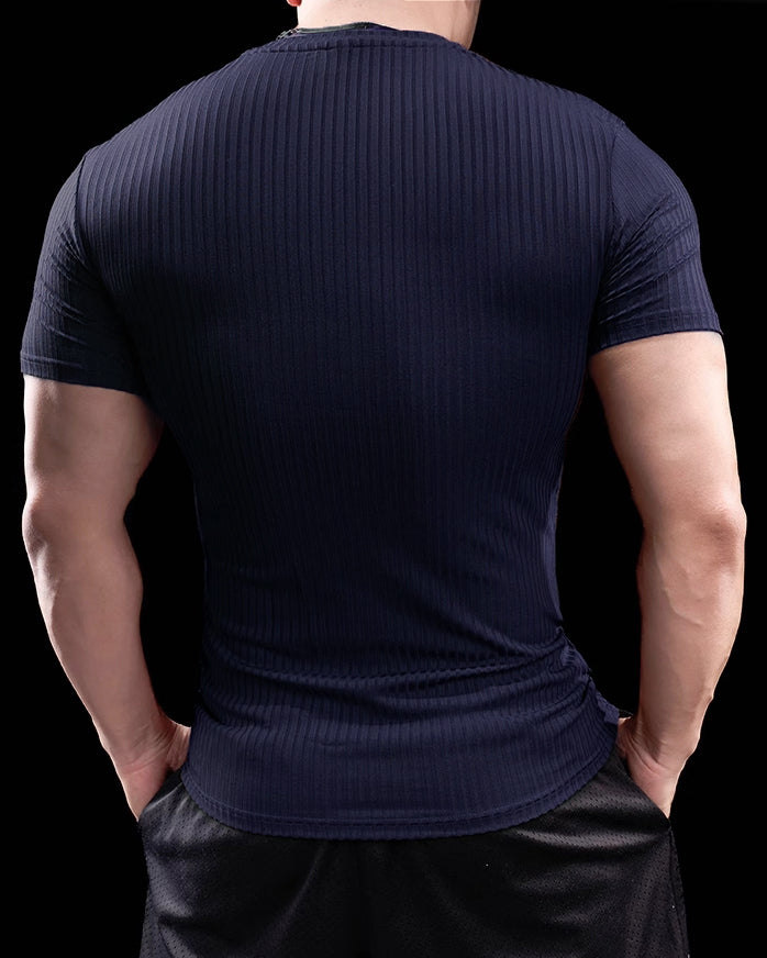 High Stretch Ribbed Stripe Crew Neck Tee