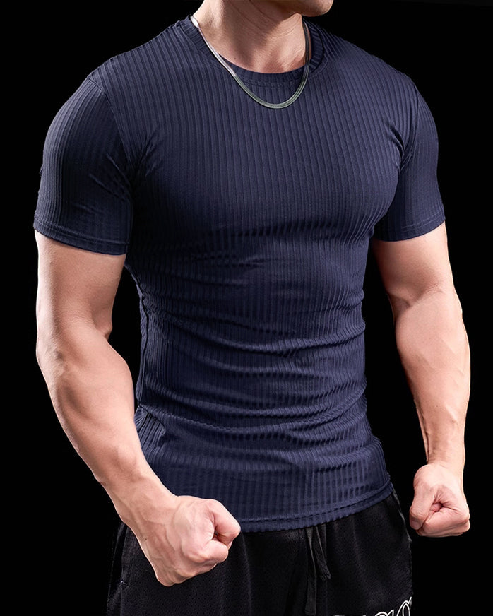 High Stretch Ribbed Stripe Crew Neck Tee