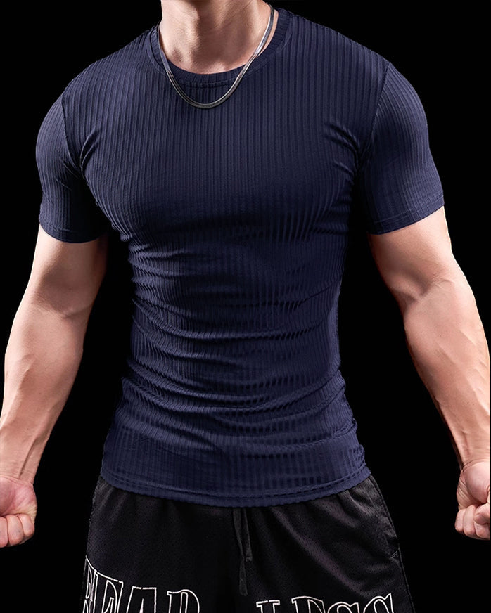 High Stretch Ribbed Stripe Crew Neck Tee