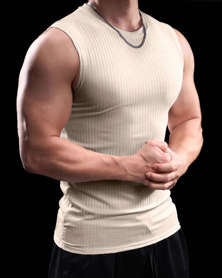 High Stretch Ribbed Stripe Crew Neck Vest
