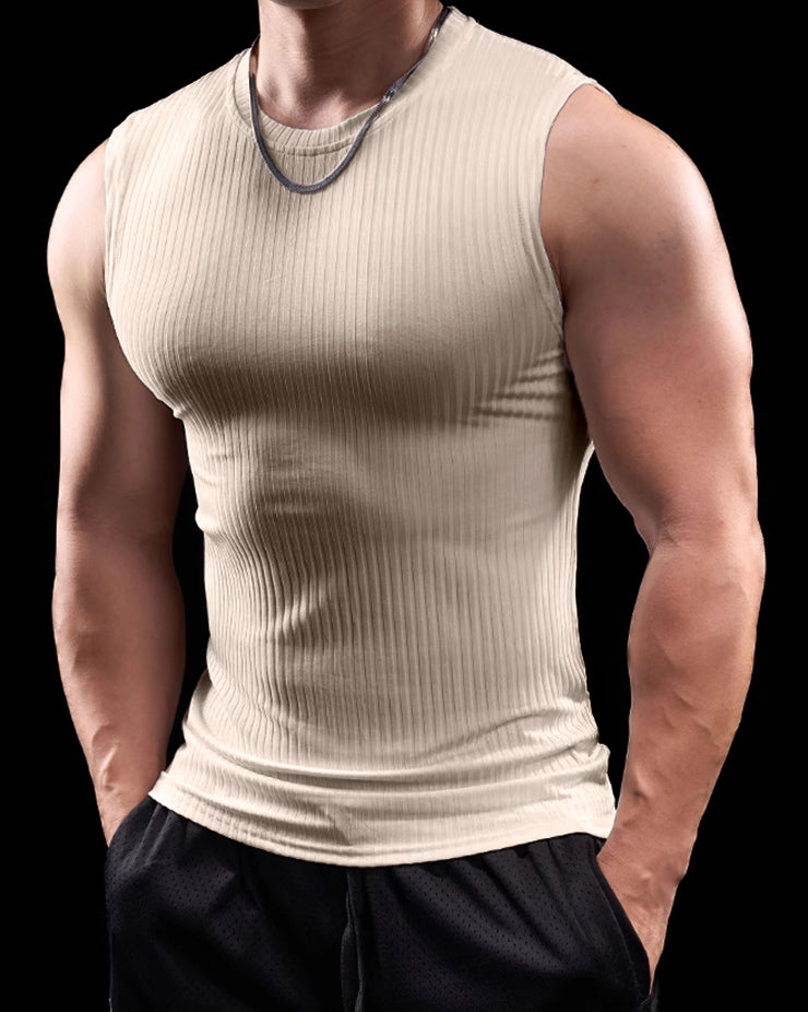 High Stretch Ribbed Stripe Crew Neck Vest