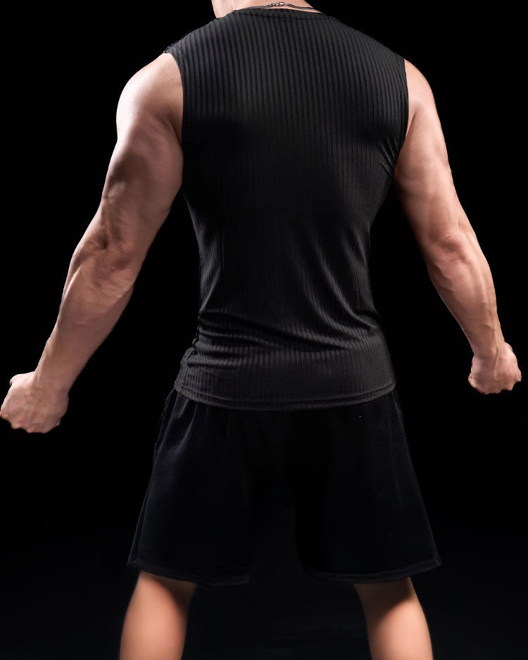High Stretch Ribbed Stripe Crew Neck Vest