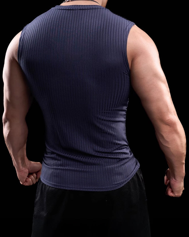 High Stretch Ribbed Stripe Crew Neck Vest