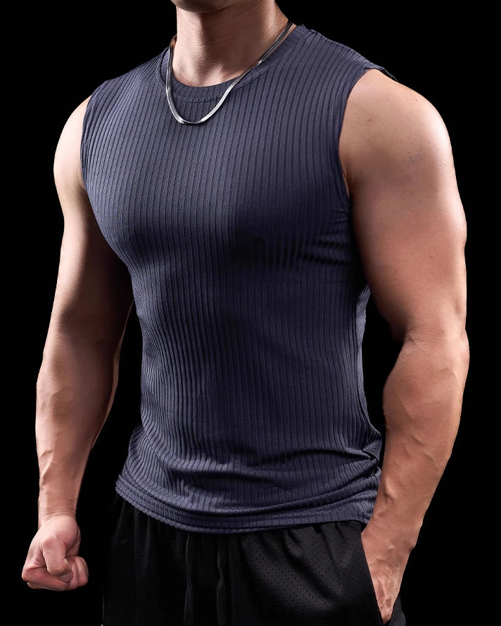 High Stretch Ribbed Stripe Crew Neck Vest