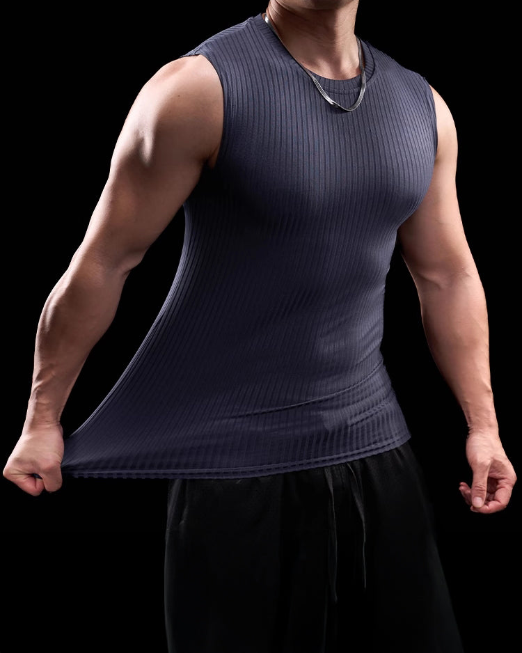 High Stretch Ribbed Stripe Crew Neck Vest