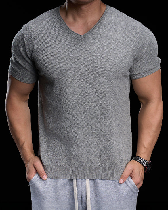 Classic V-Neck Knit Tee Short Sleeves