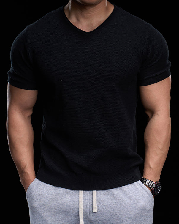 Classic V-Neck Knit Tee Short Sleeves