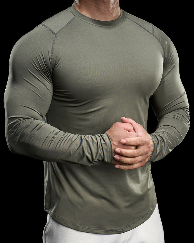 Reflective Performance Long Sleeve Tee Crew Neck Quick Dry