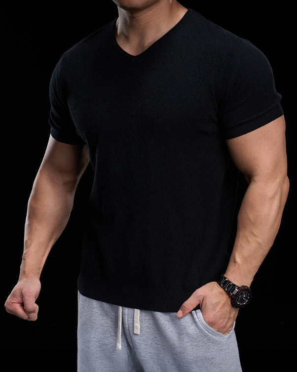 Classic V-Neck Knit Tee Short Sleeves