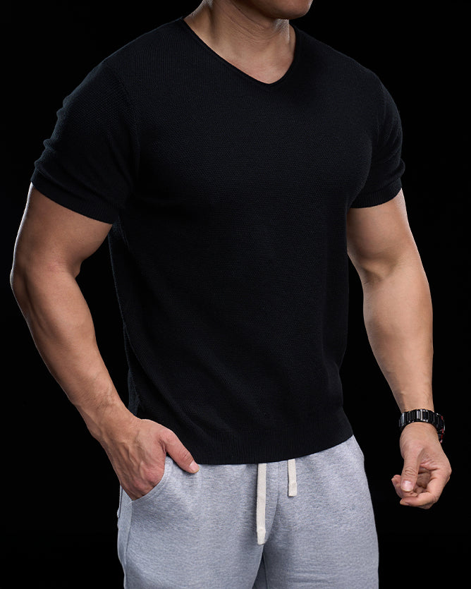 Classic V-Neck Knit Tee Short Sleeves
