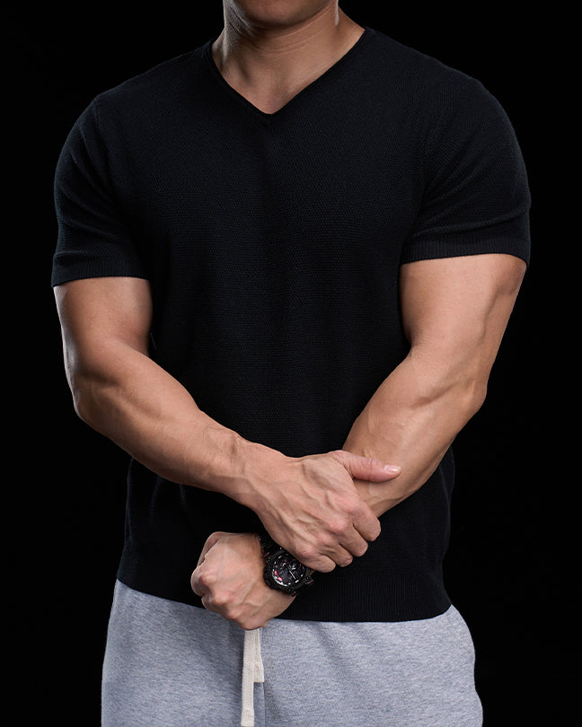 Classic V-Neck Knit Tee Short Sleeves