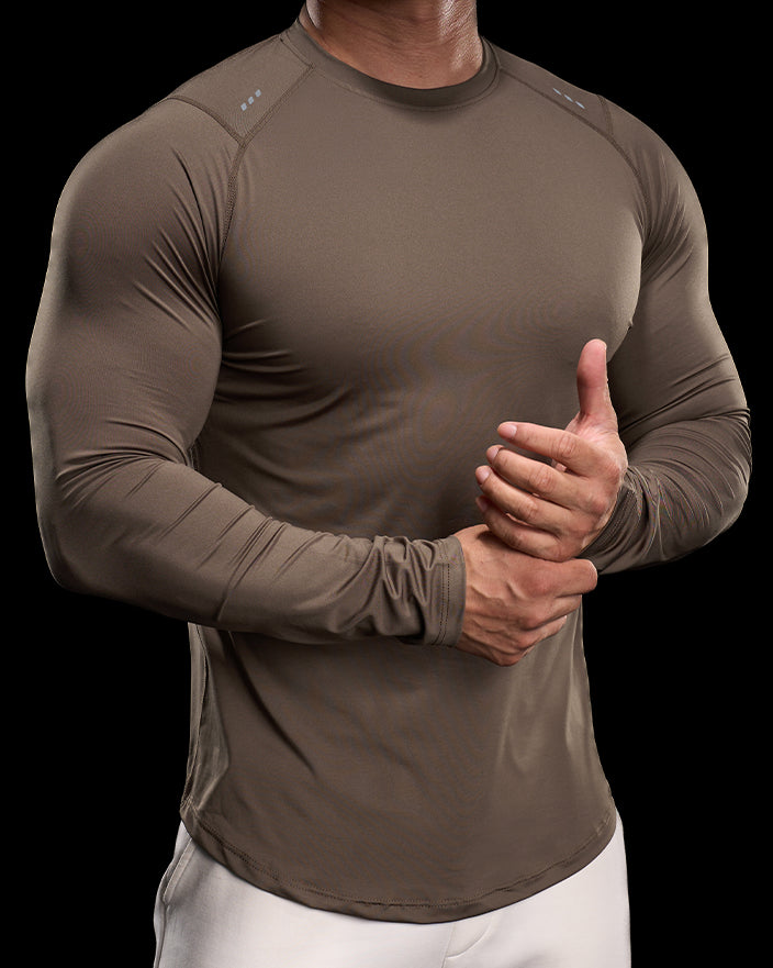 Reflective Performance Long Sleeve Tee Crew Neck Quick Dry