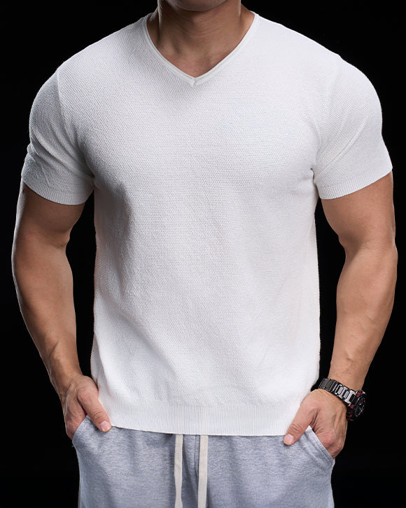 Classic V-Neck Knit Tee Short Sleeves