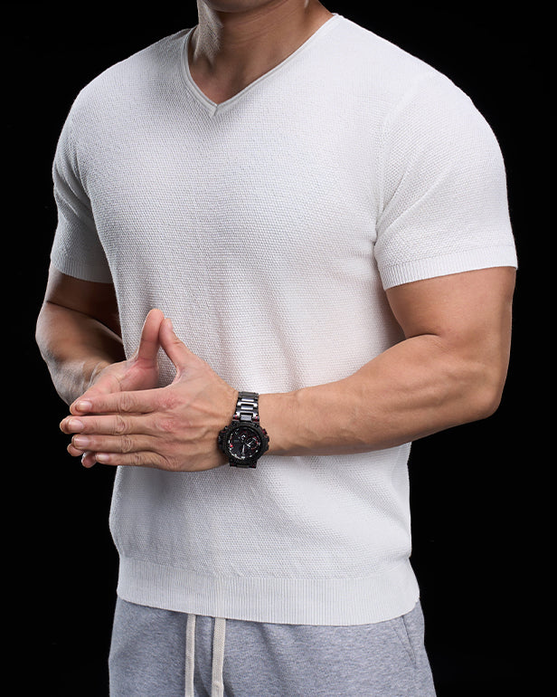 Classic V-Neck Knit Tee Short Sleeves