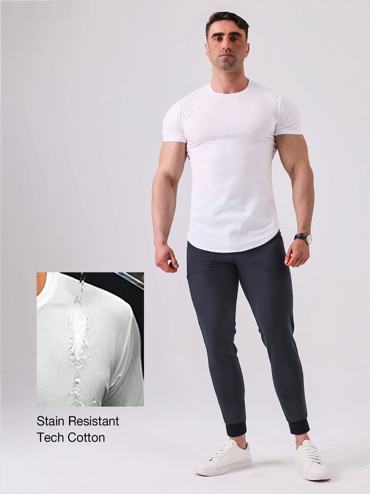 Men's Stain Resistant Curved Hem T-shirt Tech Cotton(Final Sale–No Return or Exchange)