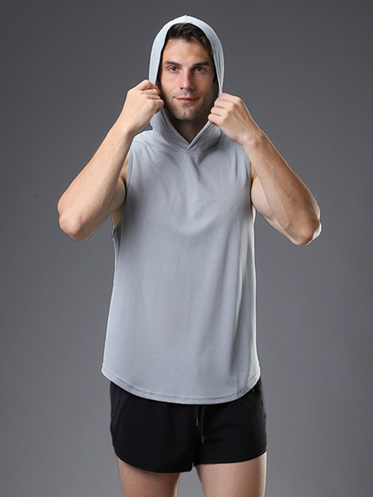 Workout Hooded Tank Curved Hem