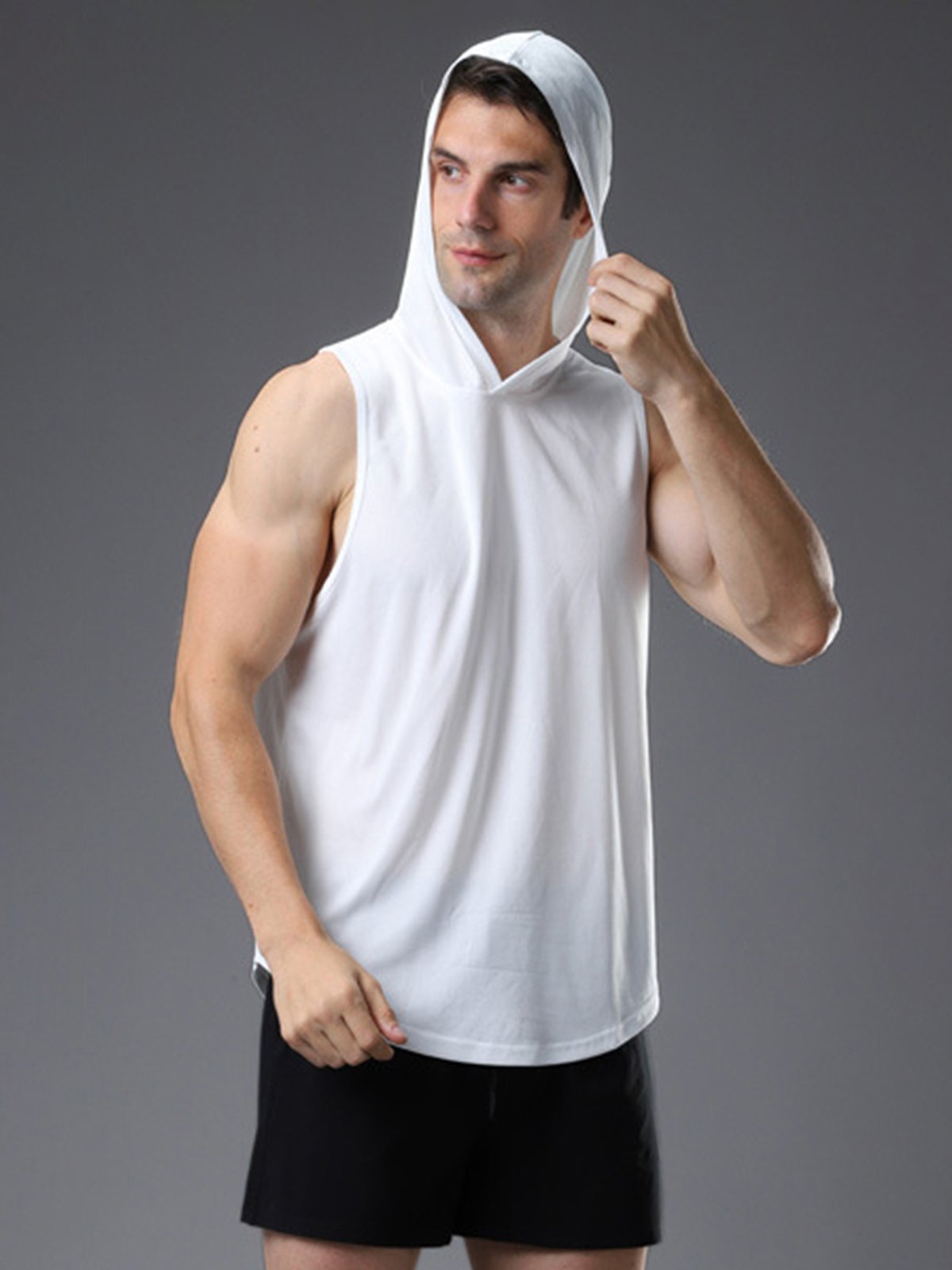 Workout Hooded Tank Curved Hem