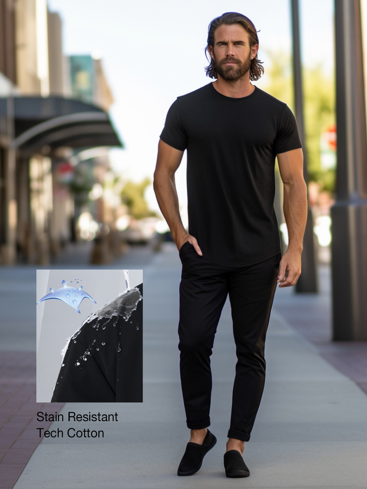 Men's Stain Resistant Curved Hem T-shirt Tech Cotton(Final Sale–No Return or Exchange)
