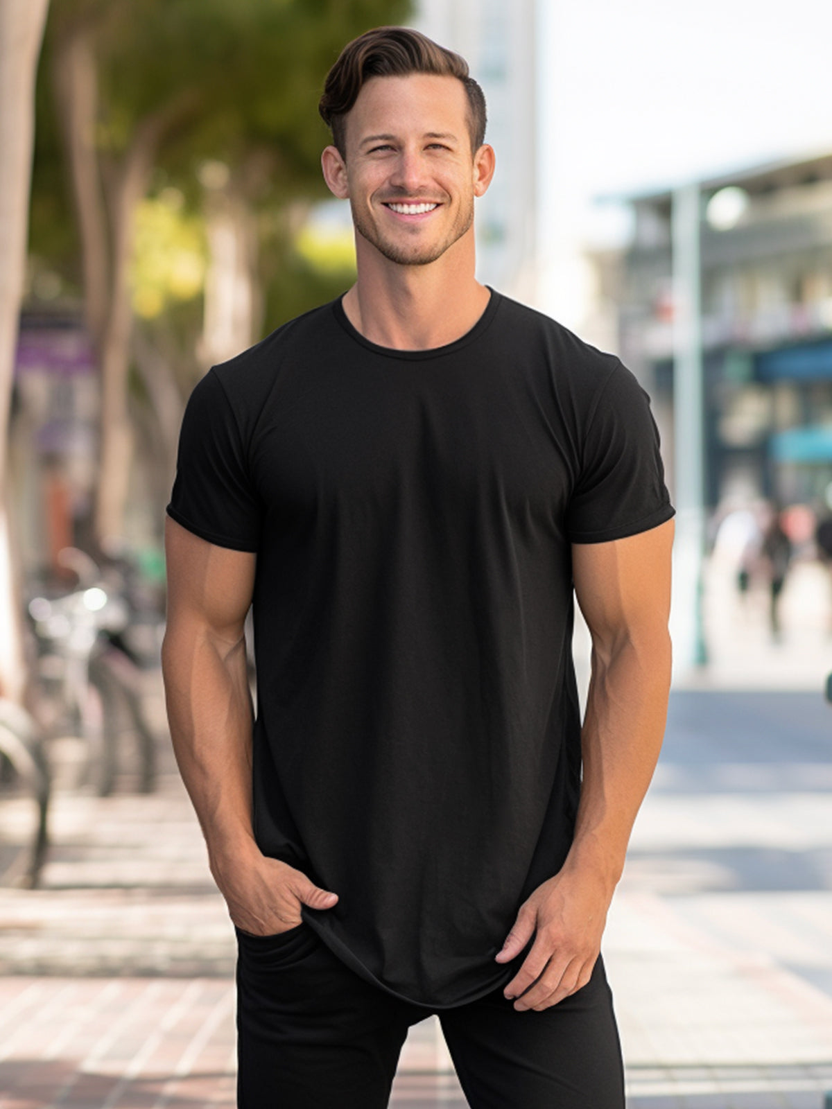 Men's Stain Resistant Curved Hem T-shirt Tech Cotton(Final Sale–No Return or Exchange)