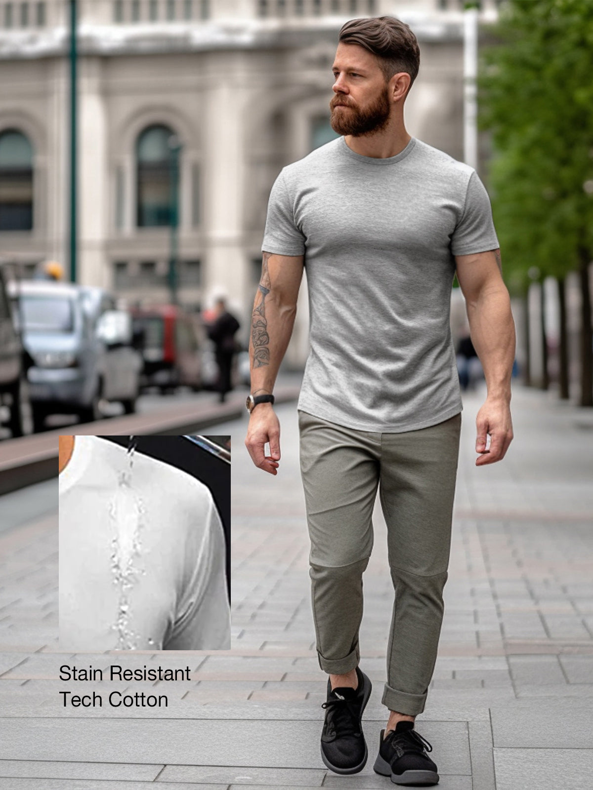Men's Stain Resistant Curved Hem T-shirt Tech Cotton(Final Sale–No Return or Exchange)