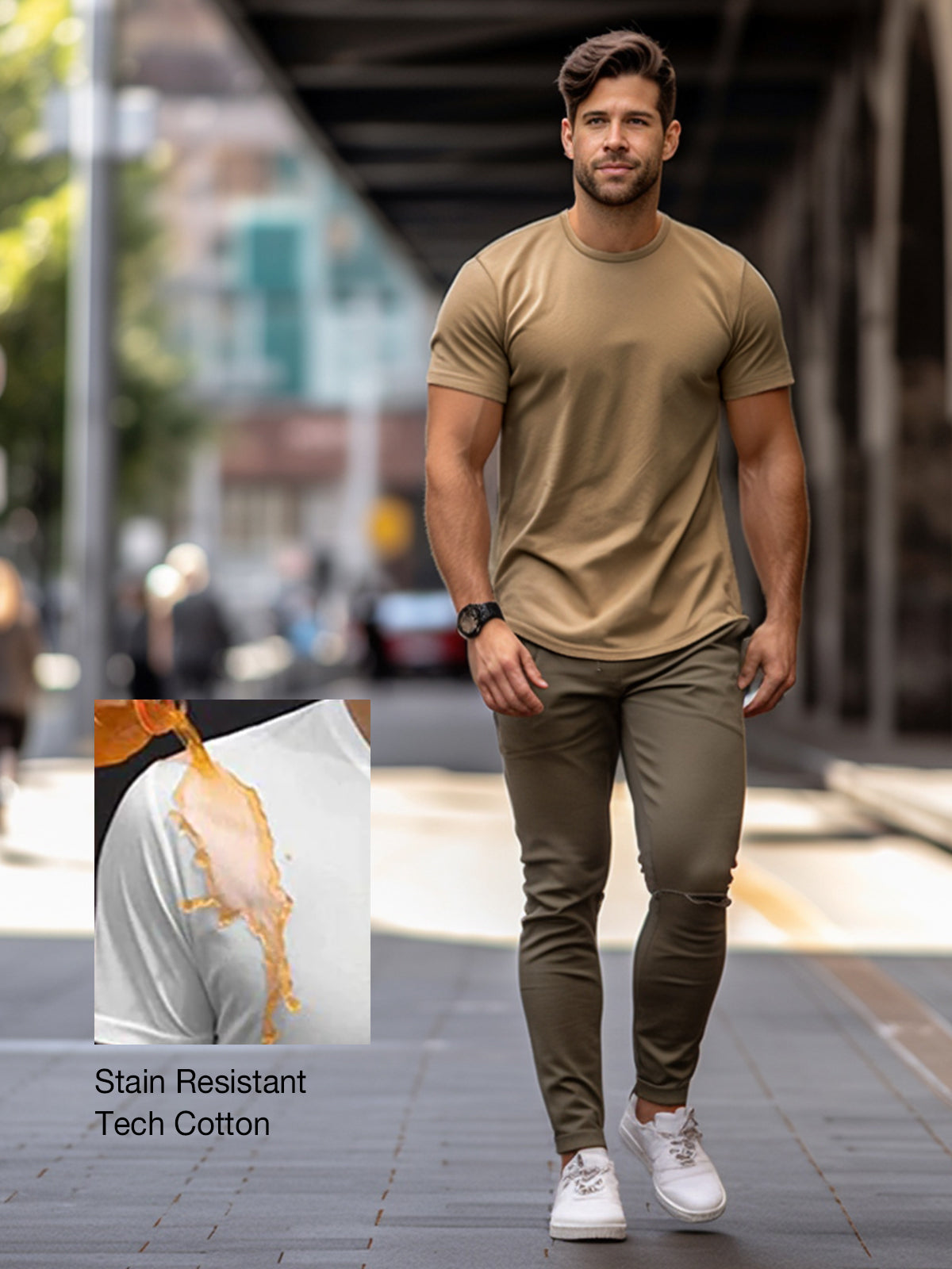 Men's Stain Resistant Curved Hem T-shirt Tech Cotton(Final Sale–No Return or Exchange)